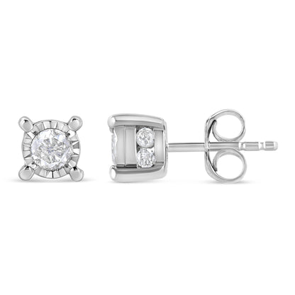 .925 Sterling Silver 1.0 Cttw Round Brilliant-Cut Diamond Miracle-Set Solitaire Stud Earrings (H-I Color, I2-I3 Clarity) Bids.com