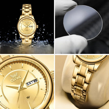 Women's Stainless Steel Watch Black Dial Dual Calendar BandsCo Straps