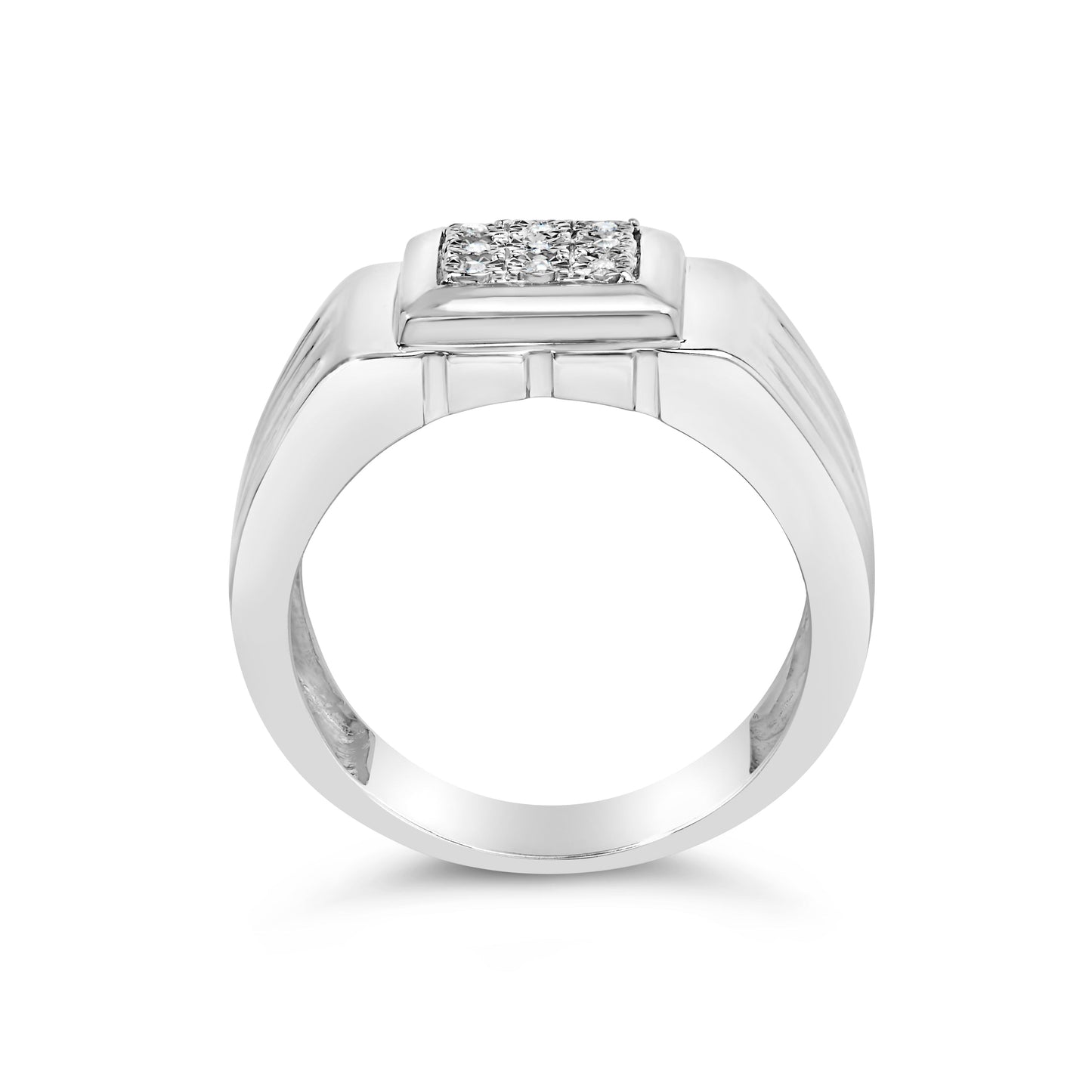 .925 Sterling Silver Diamond Accent Miracle-Set 9 Stone Ridged Band Gentlemen's Fashion Ring (I-J Color, I3 Clarity) - Size 10 Bids.com