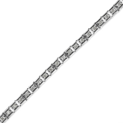 .925 Sterling Silver 1.0 Cttw Diamond Square Hybrid Link 7" Tennis Bracelet (I-J Color, I2-I3 Clarity) Bids.com