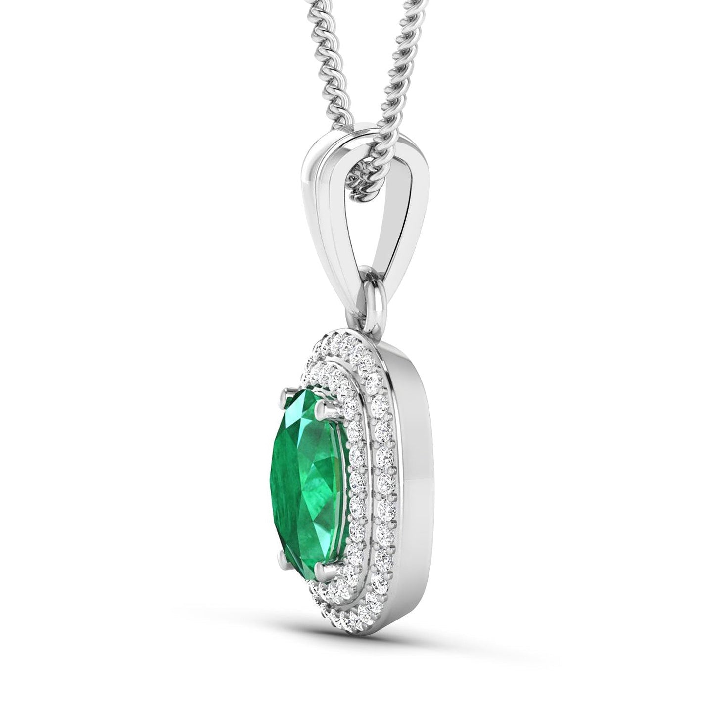 1.50 Carat Genuine Zambian Emerald and White Diamond 14K White Gold Pendant Bids.com