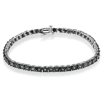 Black Rhodium Plated .925 Sterling Silver 1.0 Cttw Diamond Miracle Tennis Bracelet (Enhanced Blue Color, I3 Clarity) - 7" Bids.com