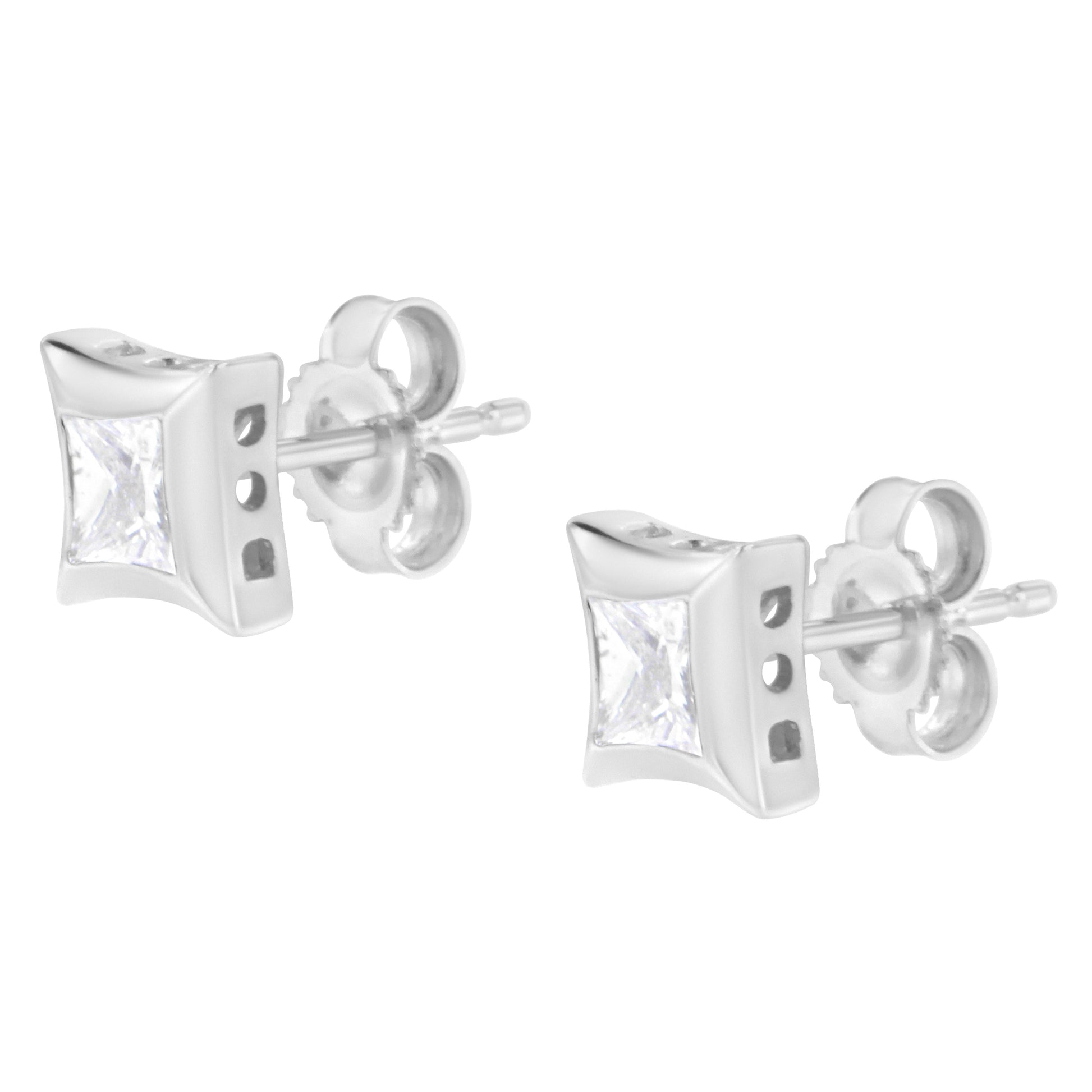 10K White Gold 1/2 Cttw Invisible Set Princess-Cut Diamond Stud Earrings (H-I Color, SI2-I1 Clarity) Bids.com