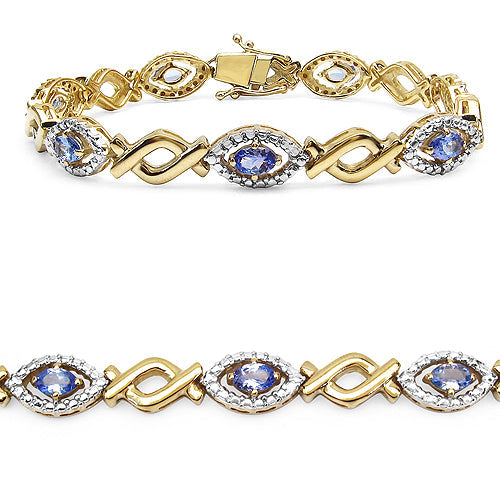 14K Yellow Gold Plated 3.08 Carat Genuine Tanzanite .925 Sterling Silver Bracelet Bids.com