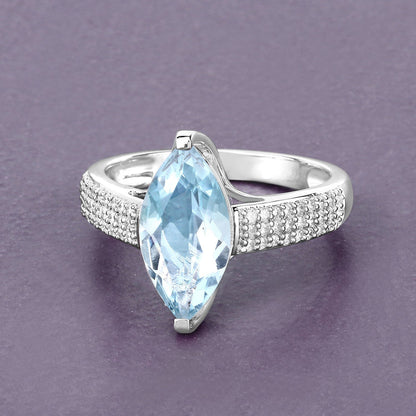 2.09 Carat Genuine Aquamarine and White Diamond 14K White Gold Ring Bids.com