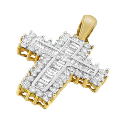 14K Yellow Gold 2.0 Cttw Multi-Row Diamond Cross Pendant Necklace Bids.com