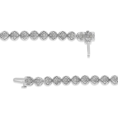 .925 Sterling Silver 1.0 Cttw Diamond Miracle-Plate Open Quatrefoil Flower Circle-Link 7" Tennis Bracelet (I-J color, I3 clarity) Bids.com