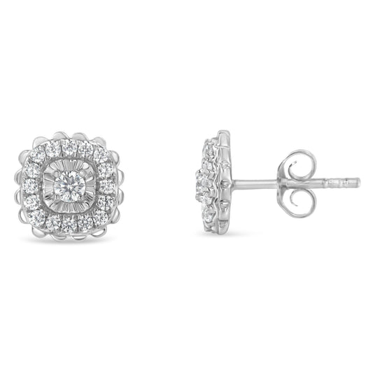 .925 Sterling Silver 1/2 Cttw Round-Cut Diamond Halo Cluster Stud Earring (I-J Color, I2-I3 Clarity) Bids.com