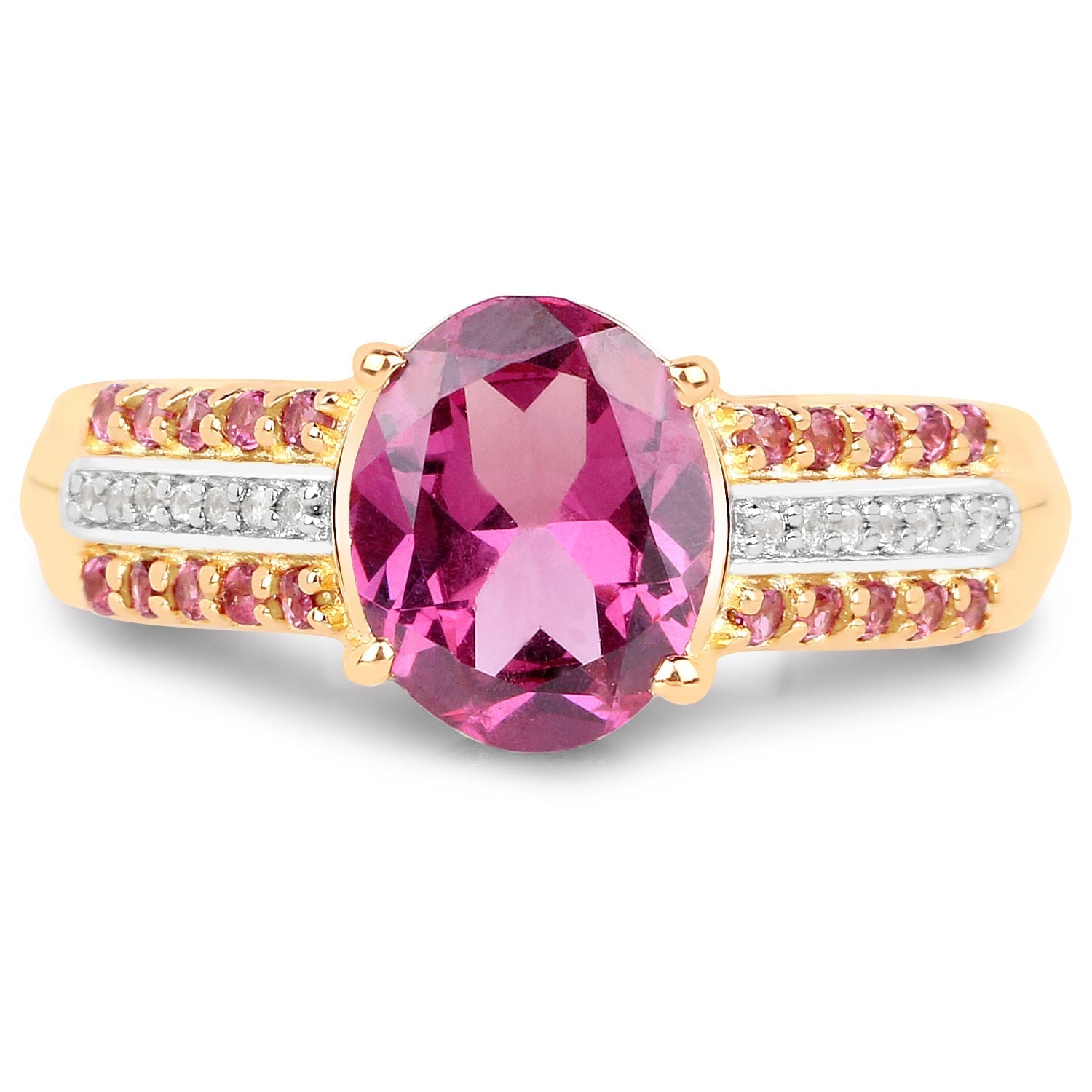 14K Yellow Gold Plated 3.32 Carat Genuine Rhodolite and White Topaz .925 Sterling Silver Ring Bids.com