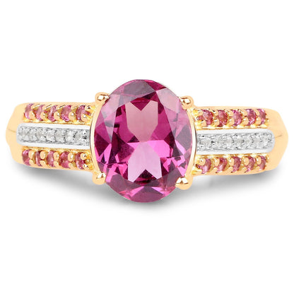 14K Yellow Gold Plated 3.32 Carat Genuine Rhodolite and White Topaz .925 Sterling Silver Ring Bids.com