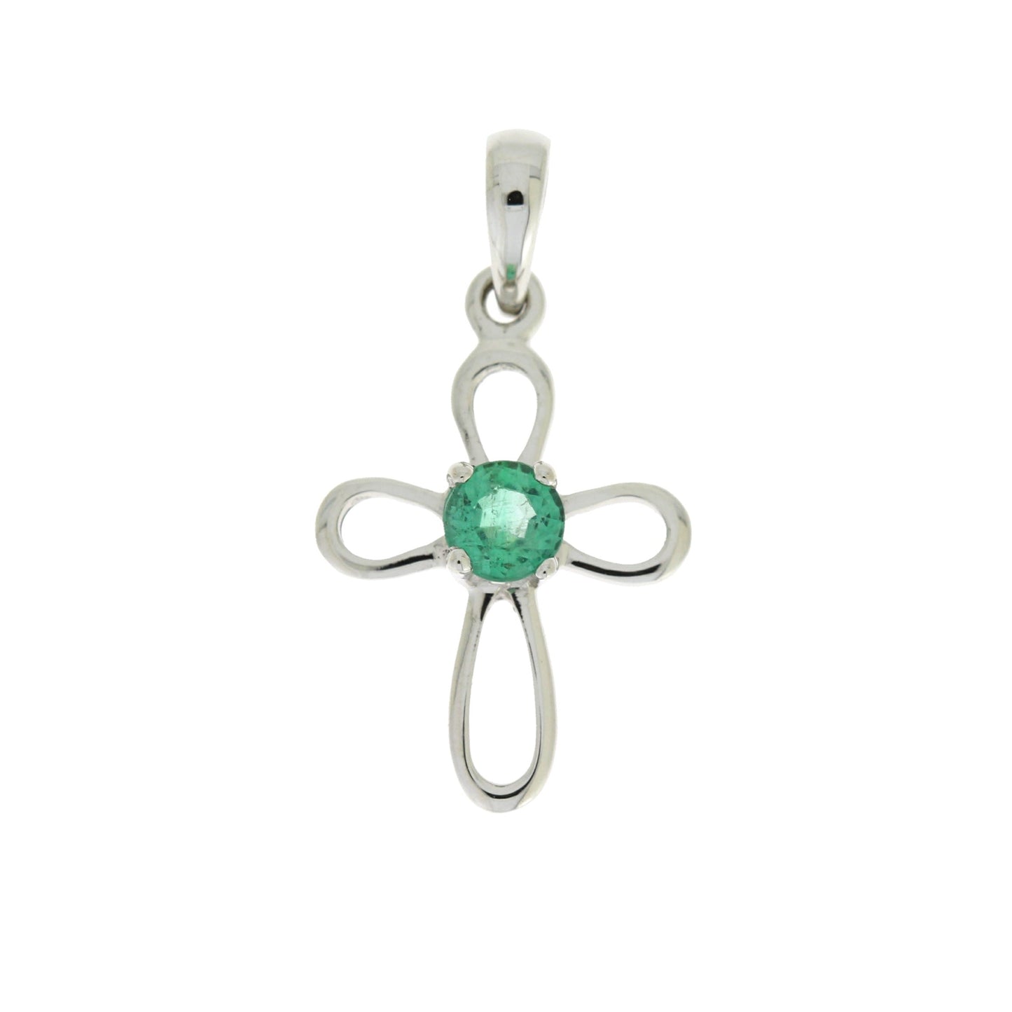 .19ct Emerald Cross Religious Pendant 10KT White Gold Bids.com