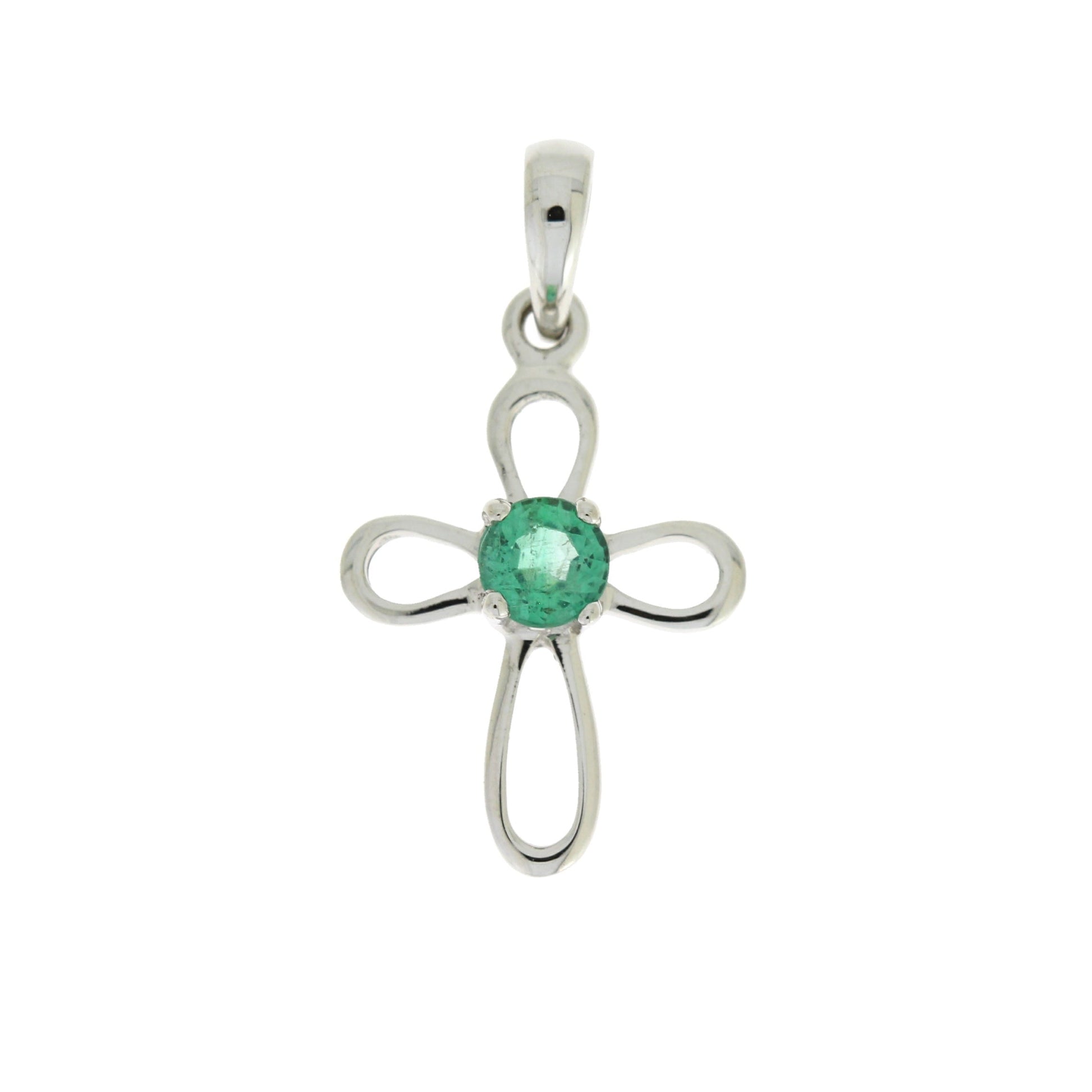 .19ct Emerald Cross Religious Pendant 10KT White Gold Bids.com
