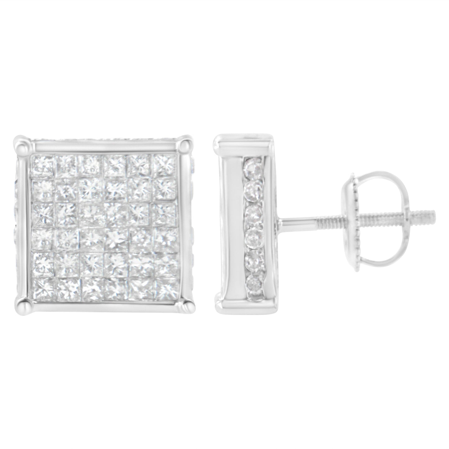 10K White Gold 2ct TDW Princess-Cut Composite Diamond Stud Earring (I-J ,I2-I3) Bids.com