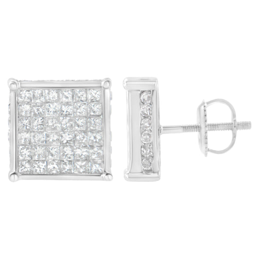 10K White Gold 2ct TDW Princess-Cut Composite Diamond Stud Earring (I-J ,I2-I3) Bids.com