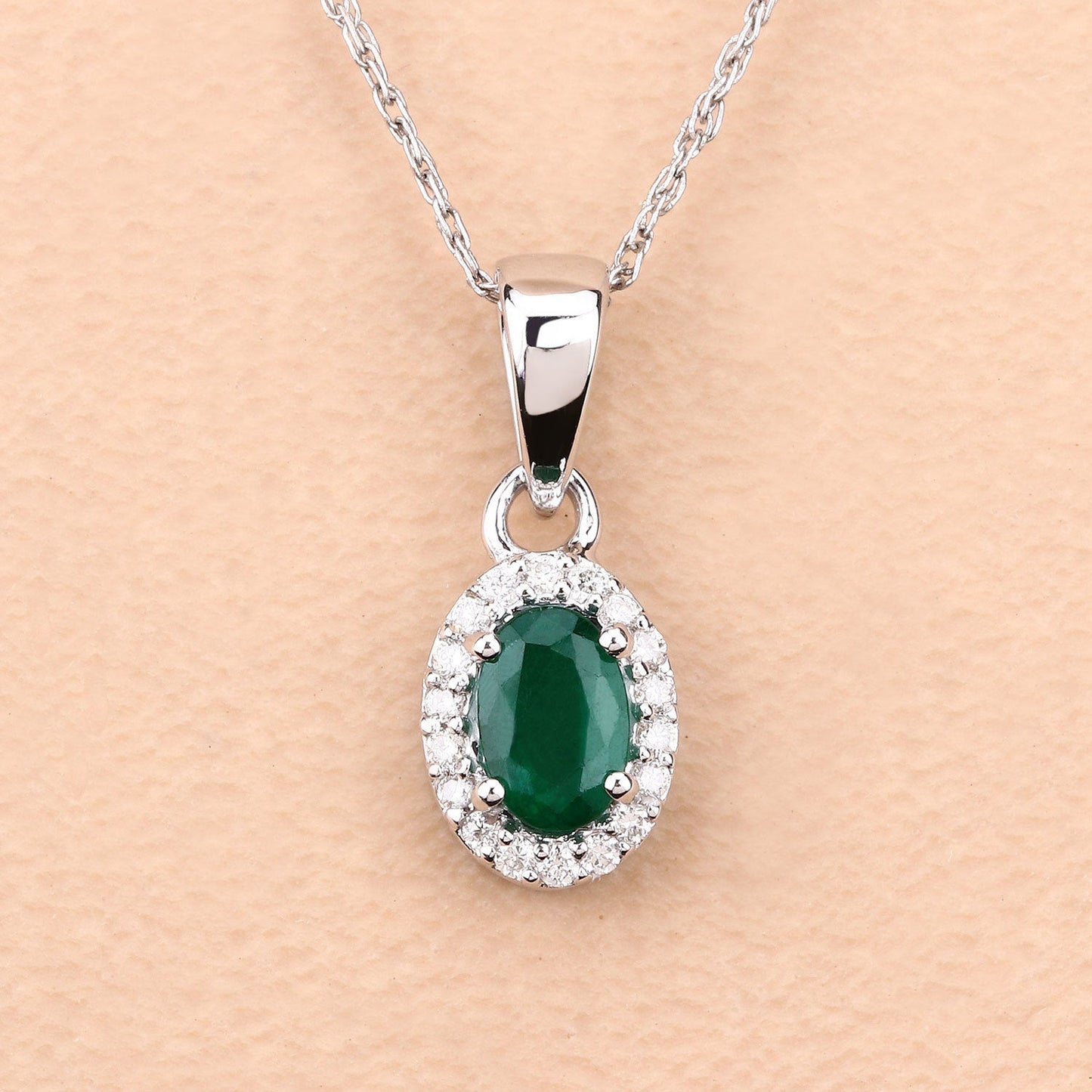 0.81 Carat Genuine Zambian Emerald and White Diamond 14K White Gold Pendant Bids.com