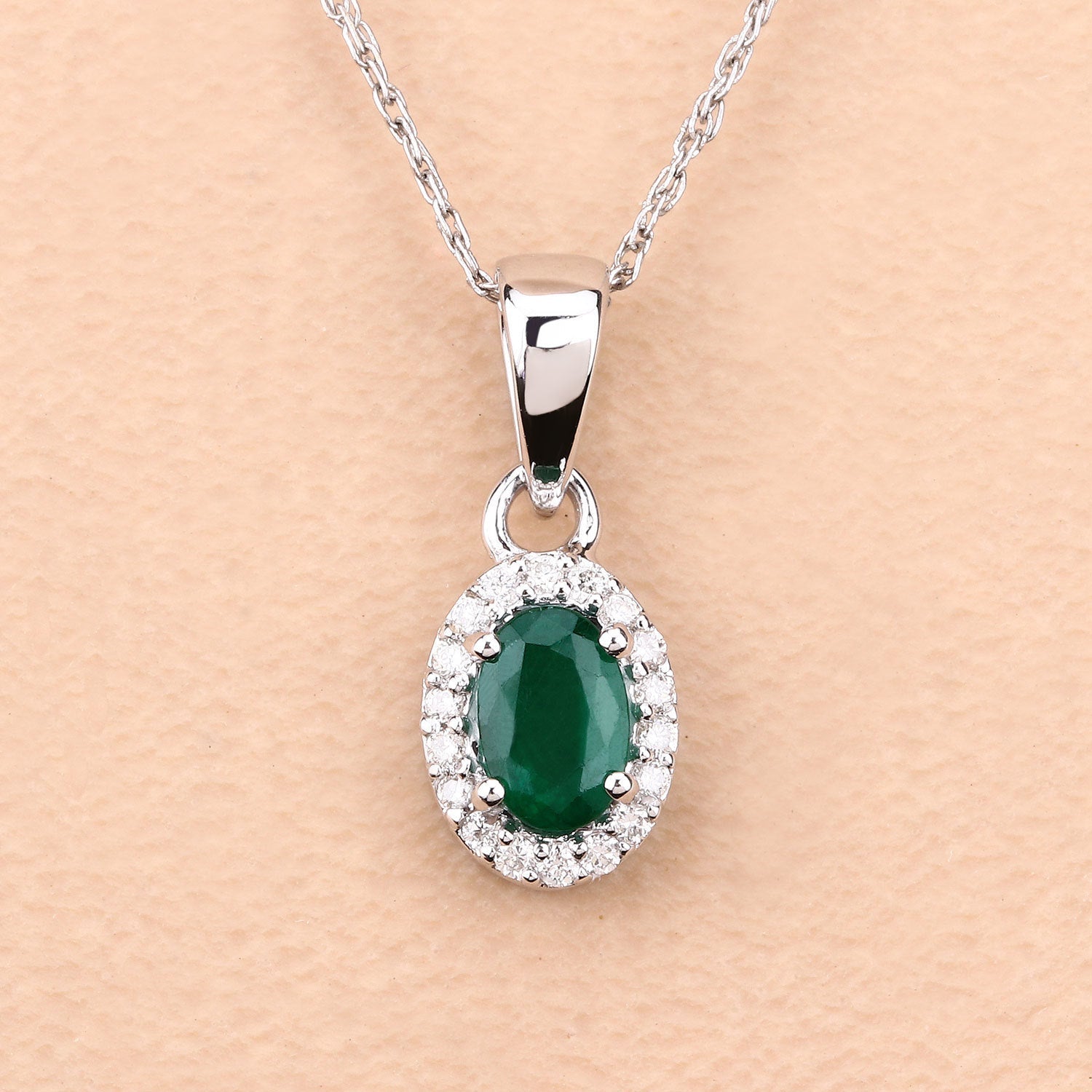 0.81 Carat Genuine Zambian Emerald and White Diamond 14K White Gold Pendant Bids.com