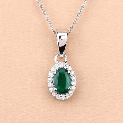 0.81 Carat Genuine Zambian Emerald and White Diamond 14K White Gold Pendant Bids.com