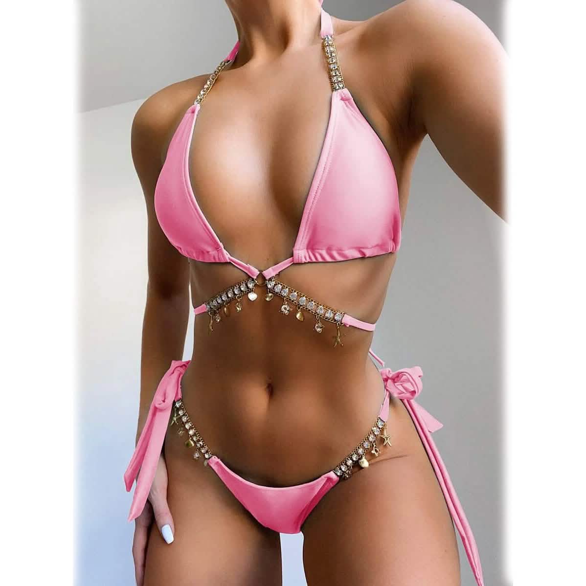 Chain Linked Triangle Tie Side Bikini Swimsuit DailySale