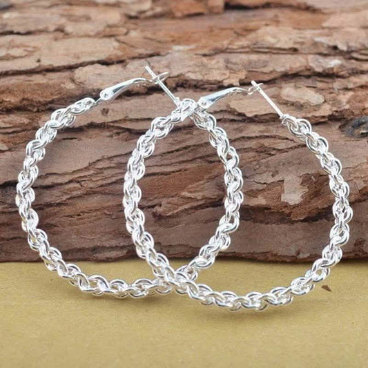 Chain Style Hoop Earrings in 18K White Gold DailySale