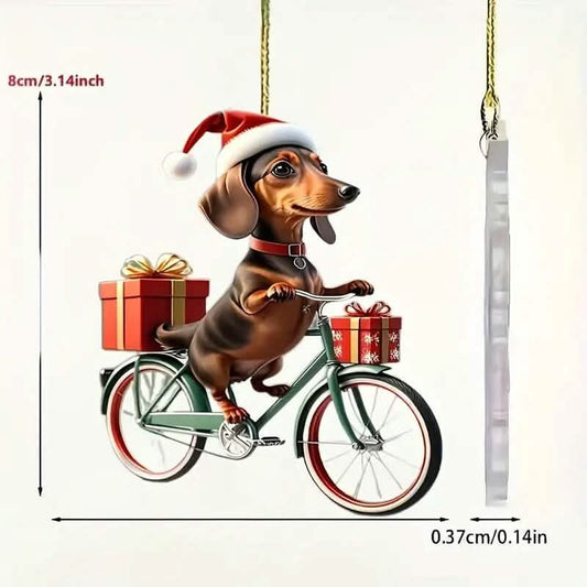 Charming Dachshund on Vintage Bike 2D Acrylic Car Ornament for Festive Decor DailySale