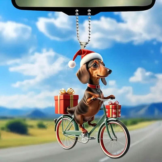 Charming Dachshund on Vintage Bike 2D Acrylic Car Ornament for Festive Decor DailySale