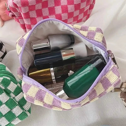 Checkered Pattern Zipper Makeup Bag DailySale