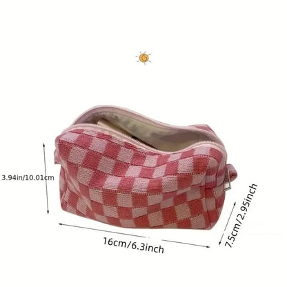 Checkered Pattern Zipper Makeup Bag DailySale