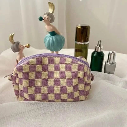Checkered Pattern Zipper Makeup Bag DailySale