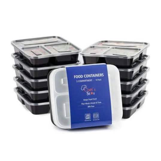 Chef's Star 3 Compartment Reusable Food Storage Containers with Lids DailySale