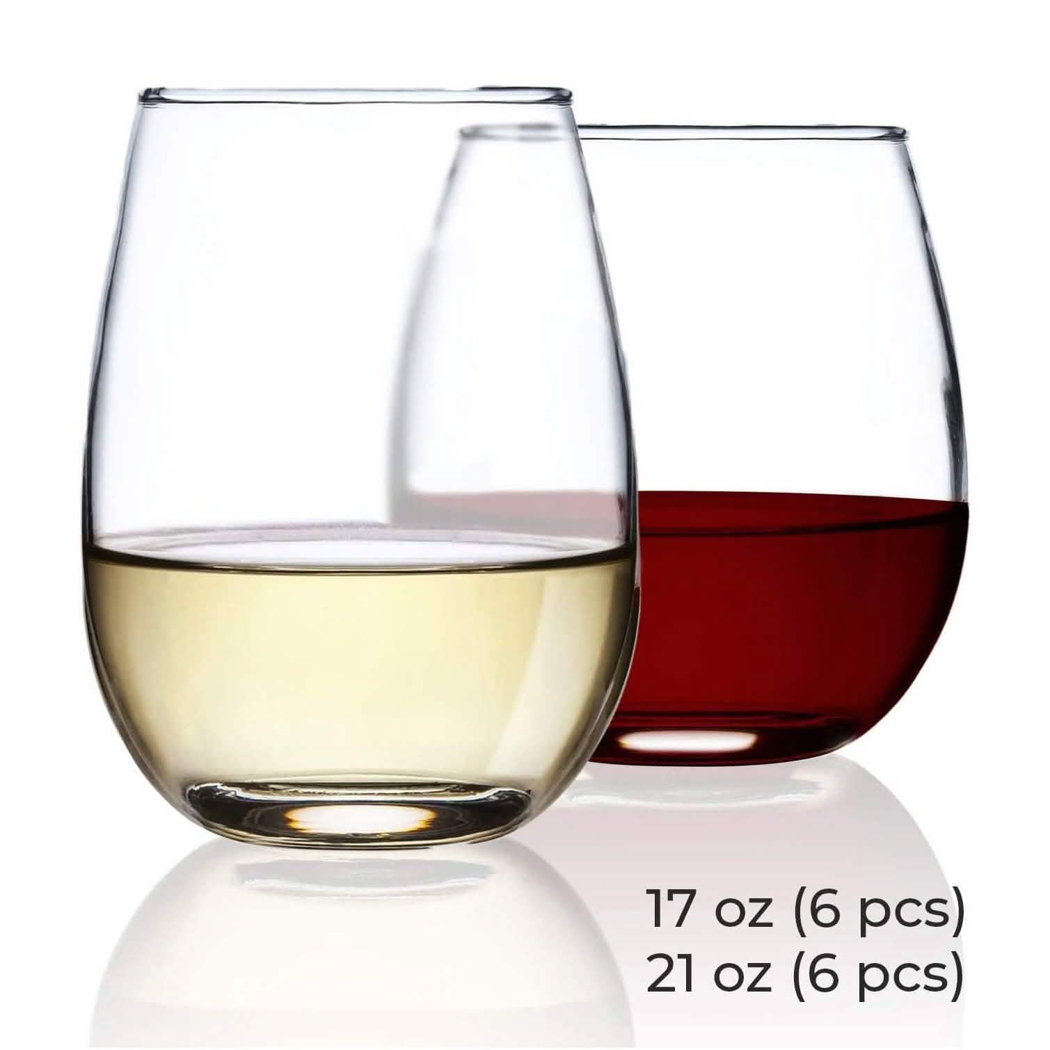 Chef's Star Stemless Wine Glasses Set of 6-17 Oz and Set of 6-21 Oz DailySale