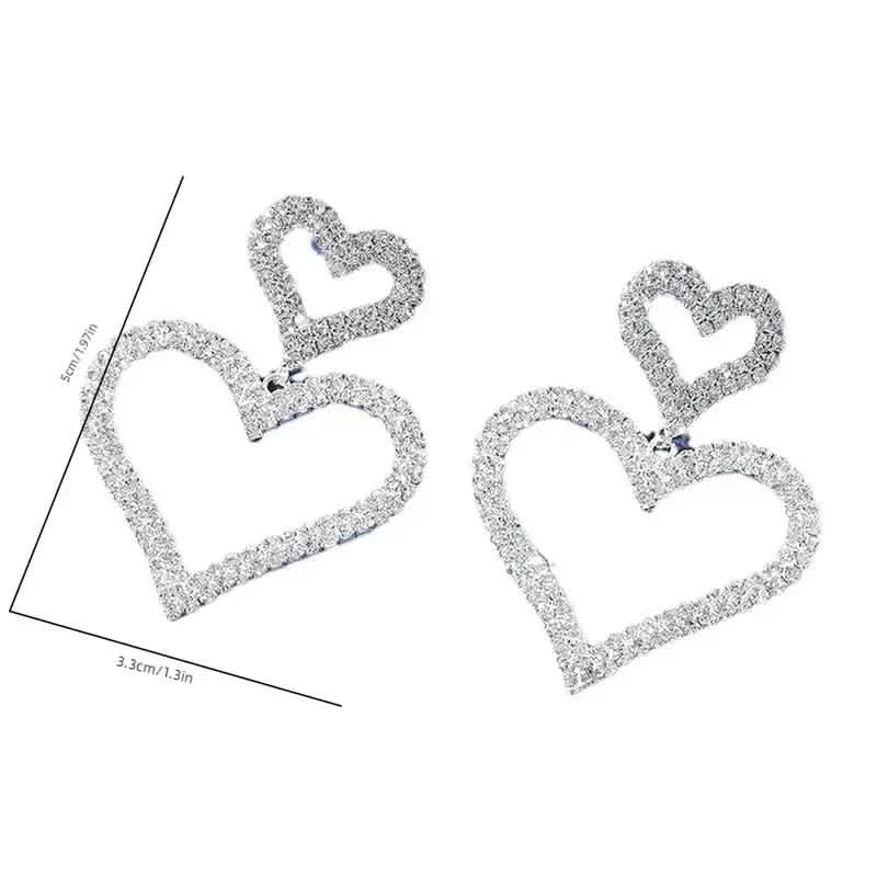 Chic Double Heart Rhinestone Stud Earrings DailySale