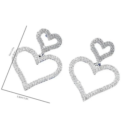 Chic Double Heart Rhinestone Stud Earrings DailySale