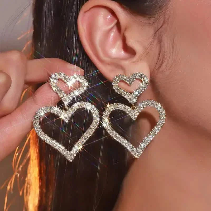 Chic Double Heart Rhinestone Stud Earrings DailySale