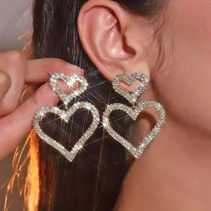 Chic Double Heart Rhinestone Stud Earrings DailySale
