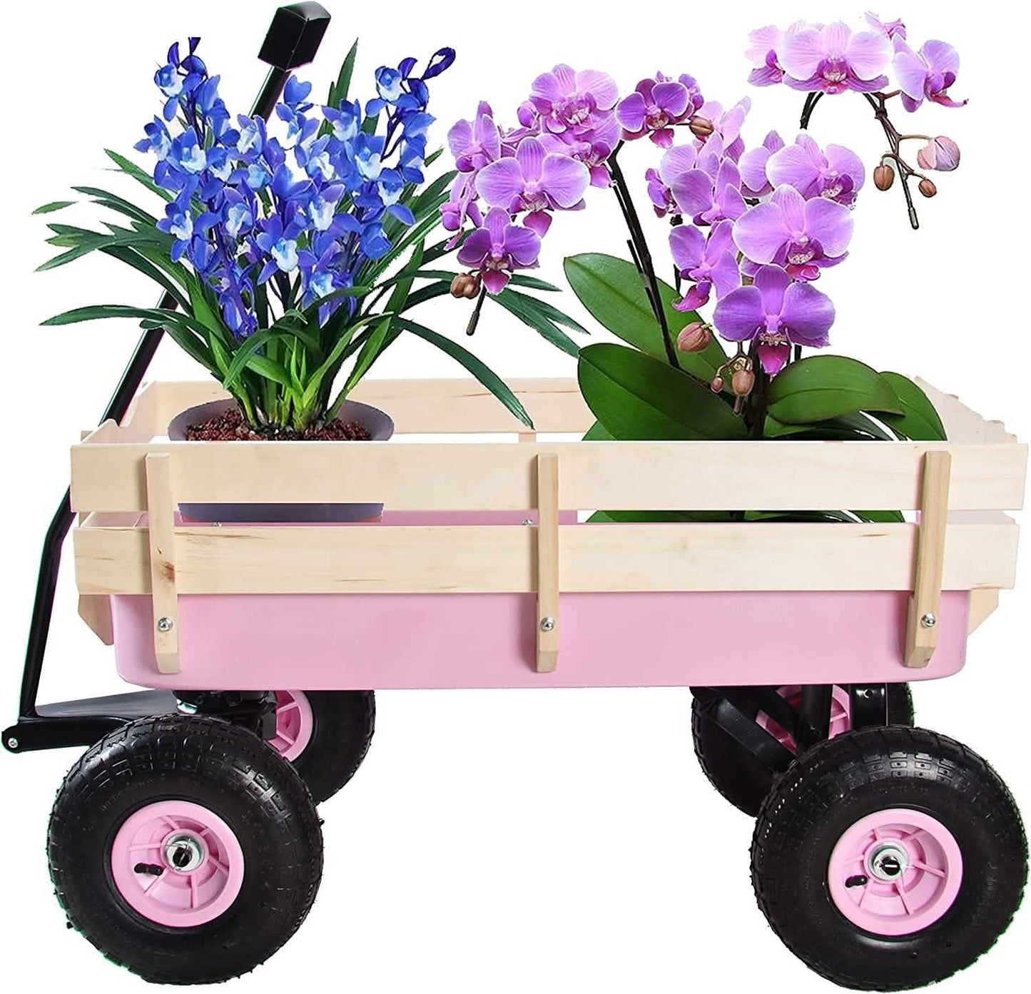 Children Outdoor Wagon All Terrain Pulling with Wood Railing Air Tires DailySale