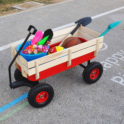 Children Outdoor Wagon All Terrain Pulling with Wood Railing Air Tires DailySale