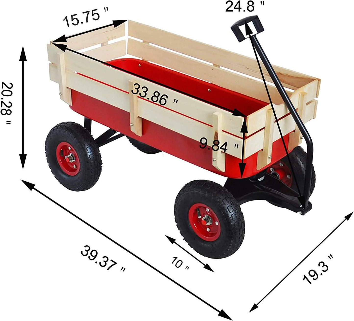Children Outdoor Wagon All Terrain Pulling with Wood Railing Air Tires DailySale