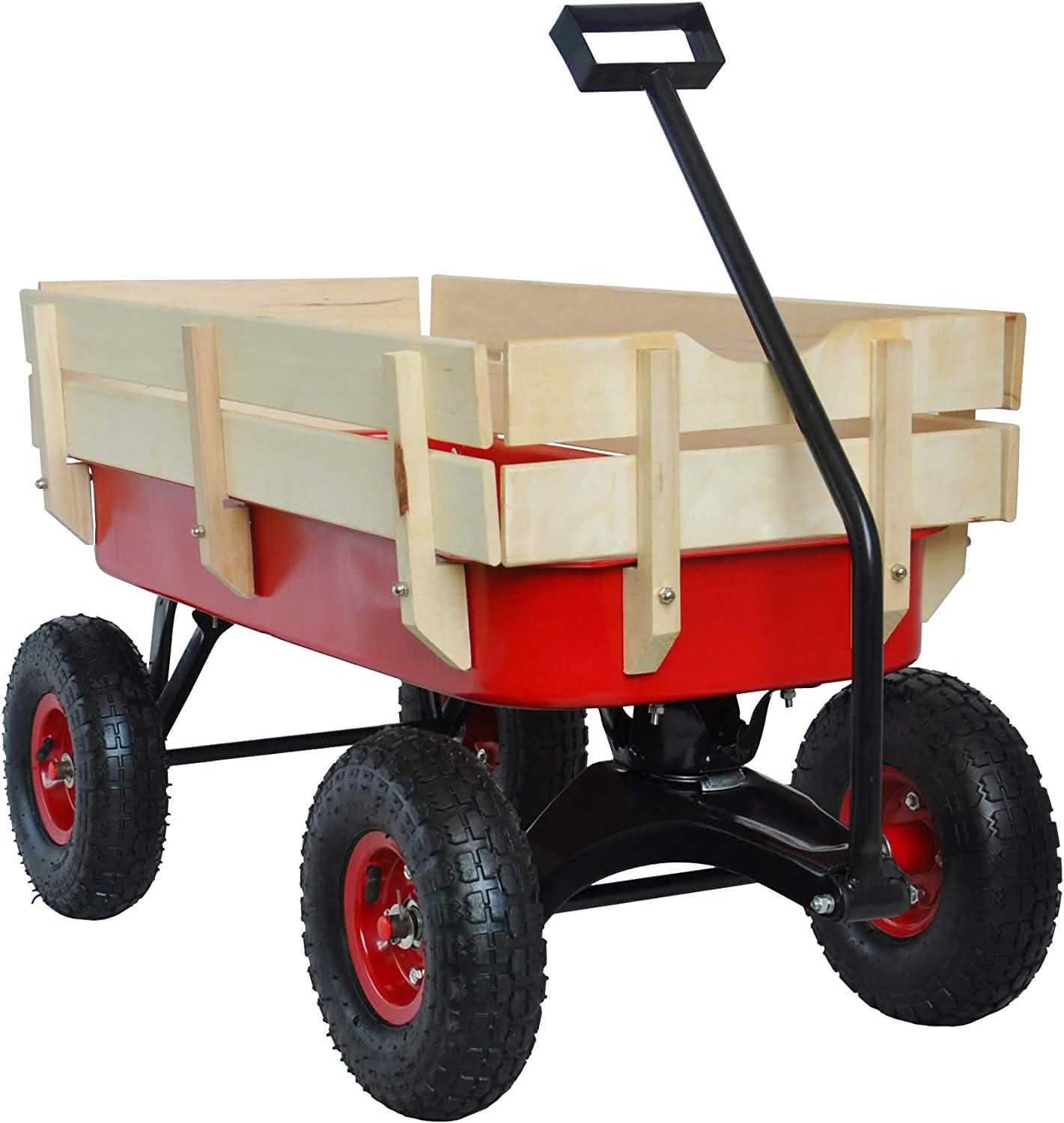 Children Outdoor Wagon All Terrain Pulling with Wood Railing Air Tires DailySale