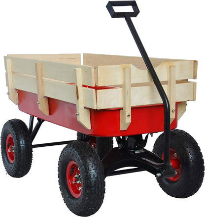Children Outdoor Wagon All Terrain Pulling with Wood Railing Air Tires DailySale