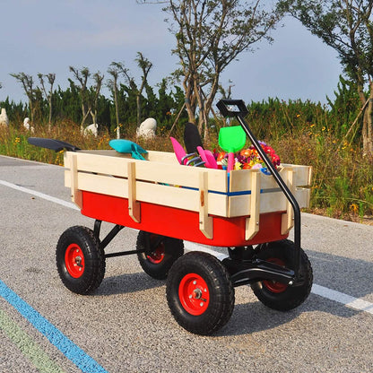 Children Outdoor Wagon All Terrain Pulling with Wood Railing Air Tires DailySale