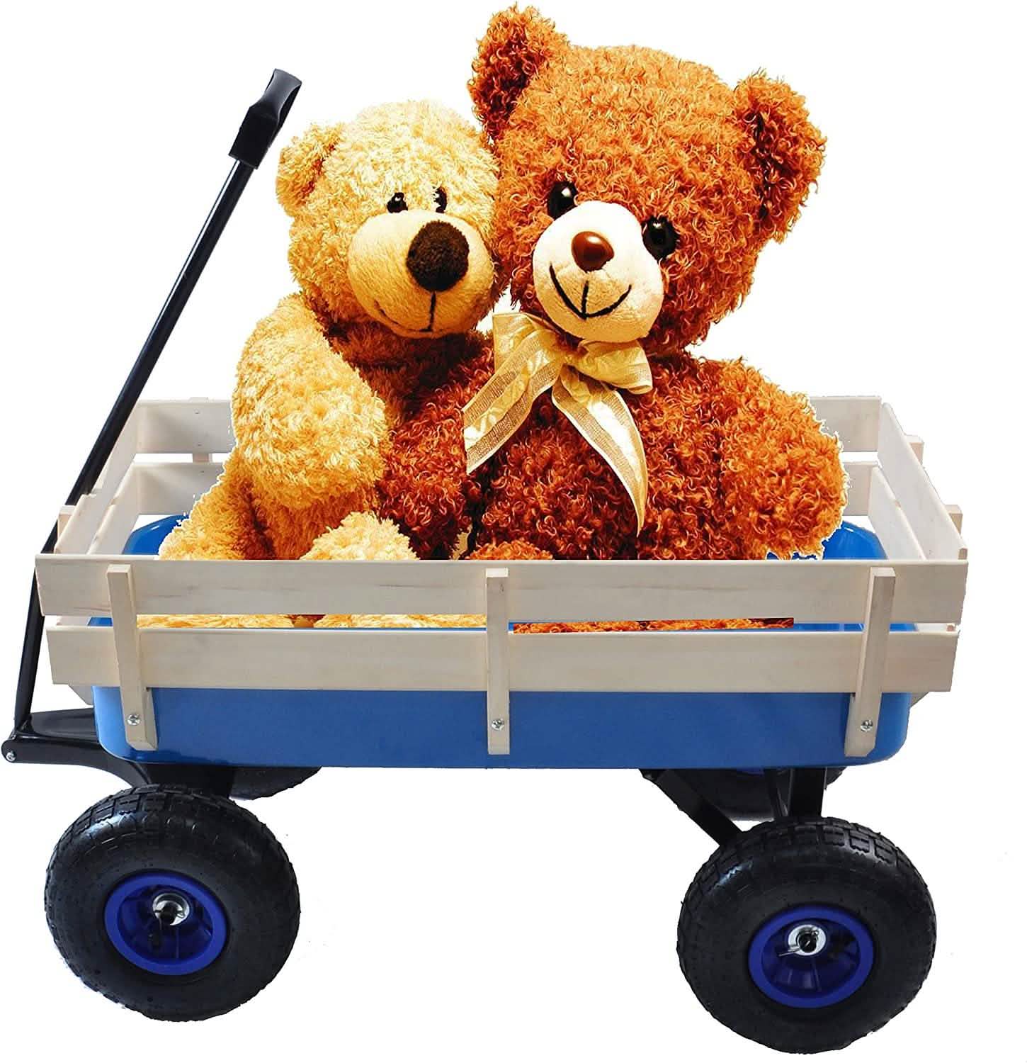 Children Outdoor Wagon All Terrain Pulling with Wood Railing Air Tires DailySale