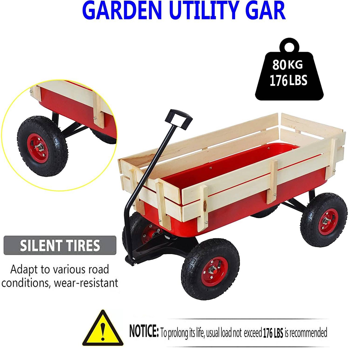 Children Outdoor Wagon All Terrain Pulling with Wood Railing Air Tires DailySale