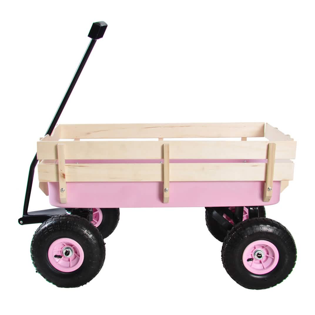 Children Outdoor Wagon All Terrain Pulling with Wood Railing Air Tires DailySale