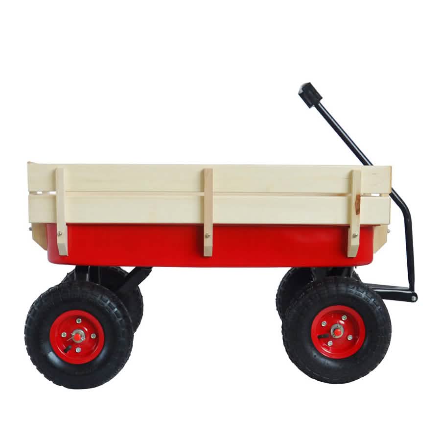 Children Outdoor Wagon All Terrain Pulling with Wood Railing Air Tires DailySale
