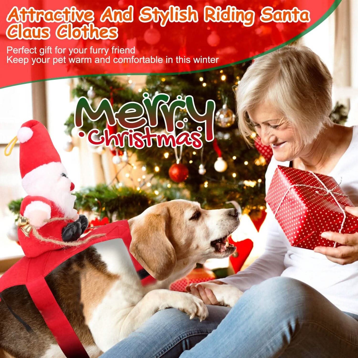 Christmas Costumes Red Winter  Coat for Dog Riding Santa Claus  with Bell DailySale
