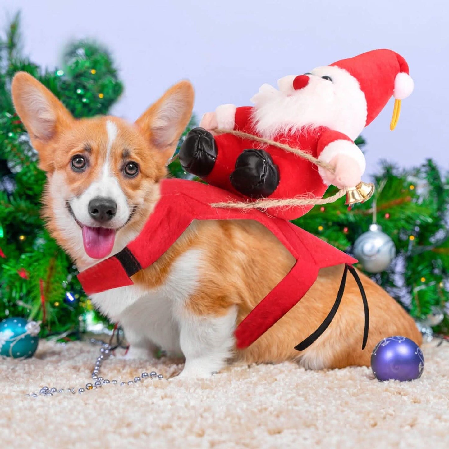 Christmas Costumes Red Winter  Coat for Dog Riding Santa Claus  with Bell DailySale