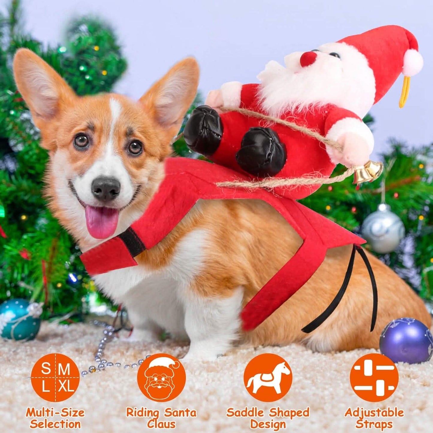 Christmas Costumes Red Winter  Coat for Dog Riding Santa Claus  with Bell DailySale