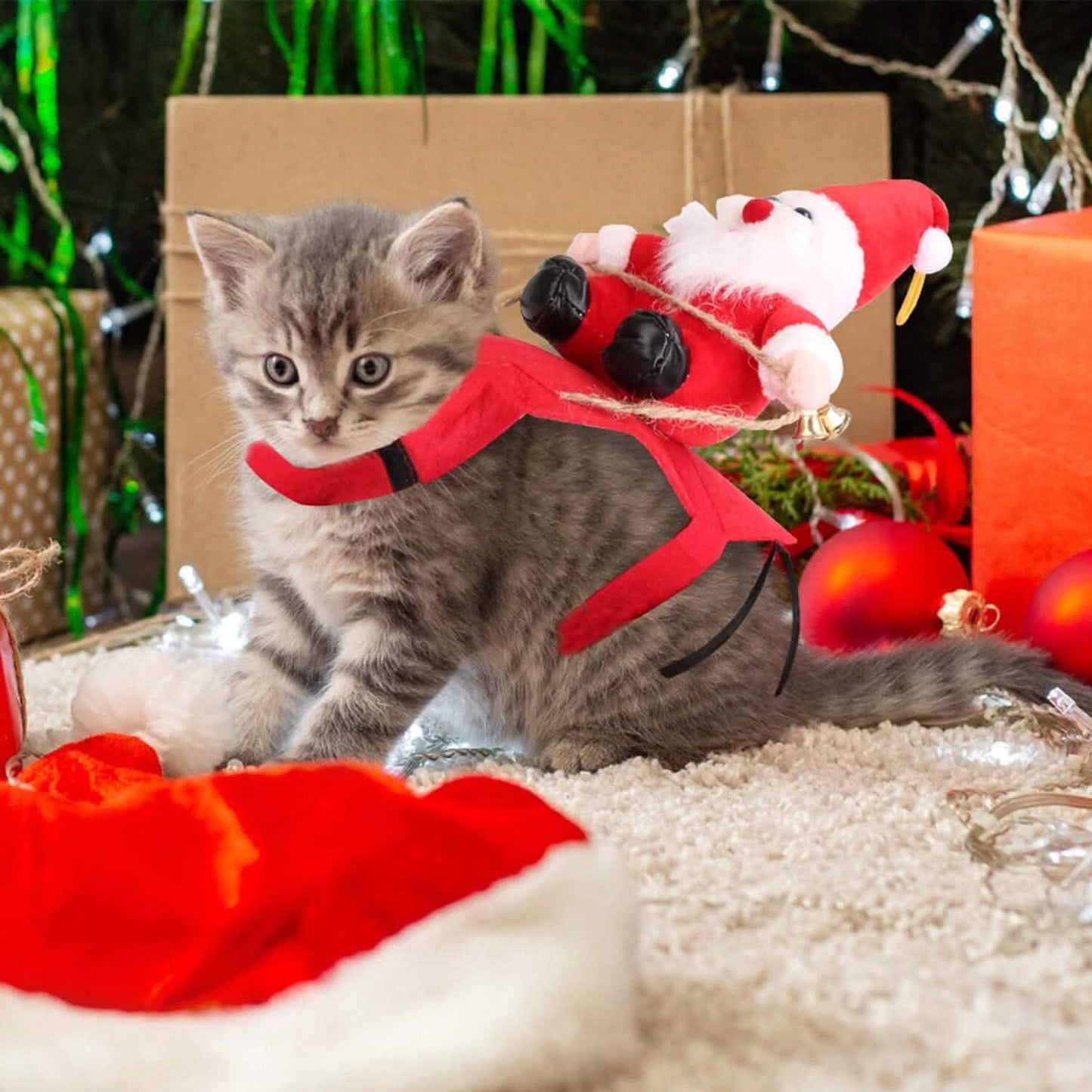 Christmas Costumes Red Winter  Coat for Dog Riding Santa Claus  with Bell DailySale