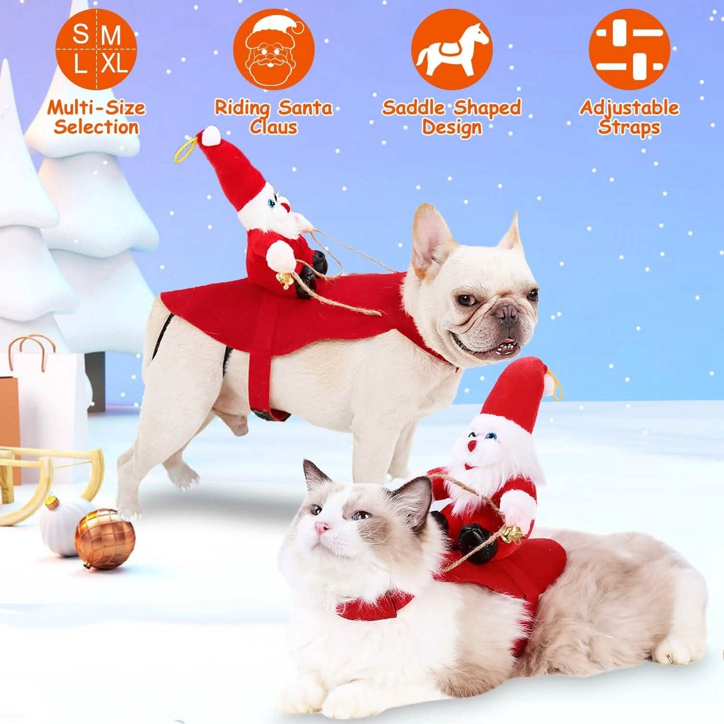 Christmas Costumes Red Winter  Coat for Dog Riding Santa Claus  with Bell DailySale
