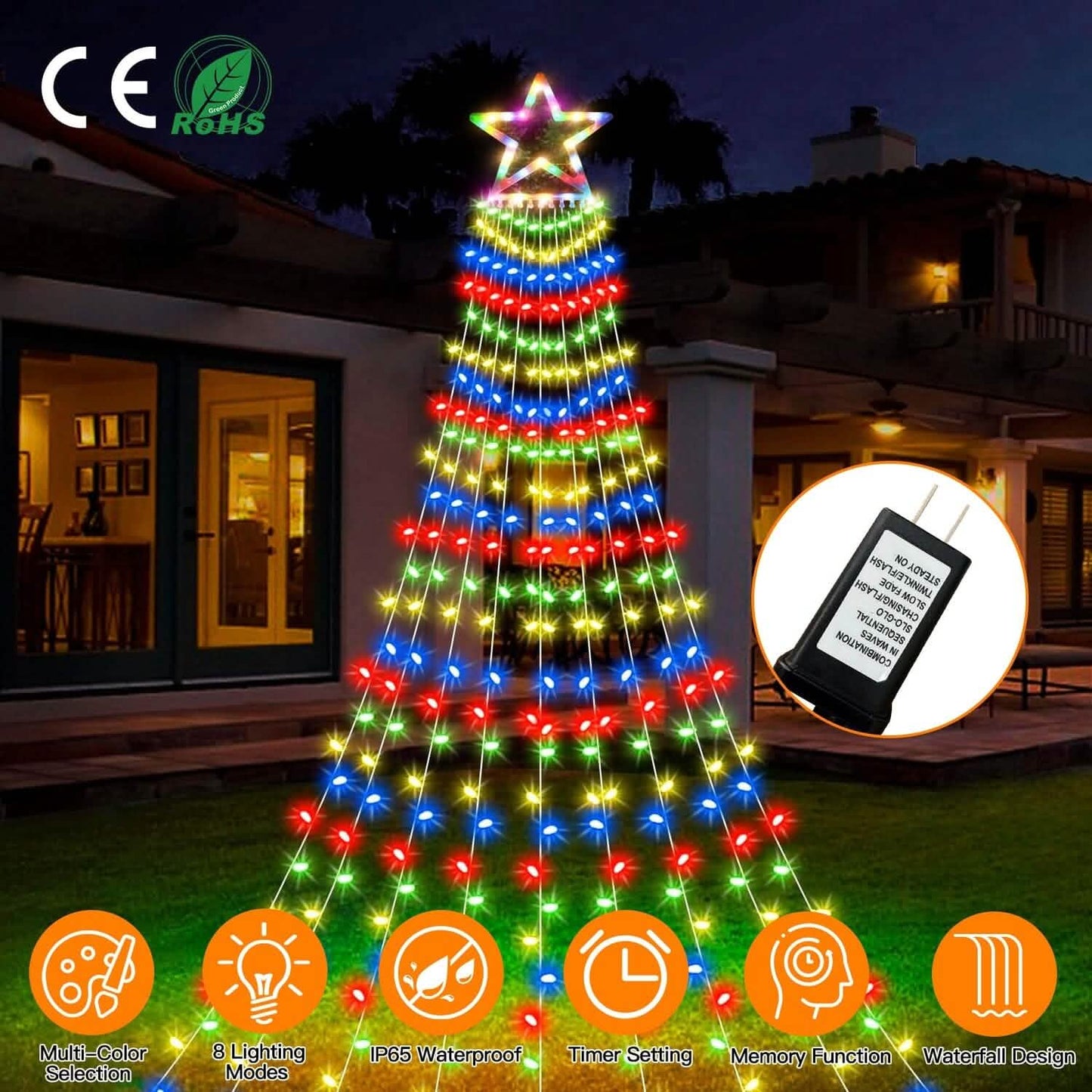 Christmas Hanging Waterfall String Light with Topper Star DailySale